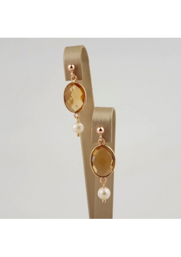 Orecchini quarzi  idrotermali, perle  coltivate﻿