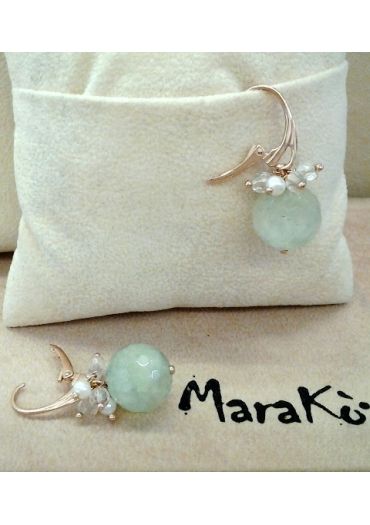 arg.925/00 placcato oro rosa﻿
Orecchini quarzo rosa, quarzo rutilato verde, perle coltivate﻿,