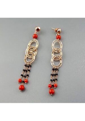 Orecchini spinello nero, corallo bamboo rosso﻿