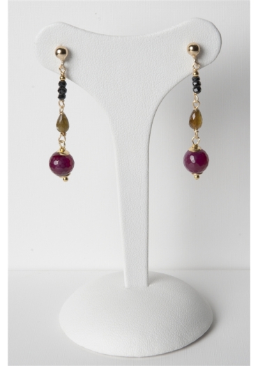 Orecchini, spinello nero, tormaline, agata ruby﻿