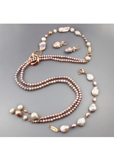 Parure perle coltivatearg.925/00 pl oro rosa﻿