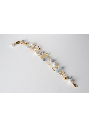 Bracciale a 3 fili, acquamarina, perle d. fiume, iolite e q.citrino, t. macchina – cod:BR0931