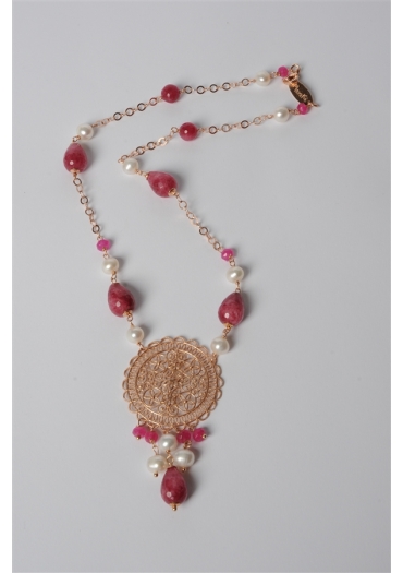 Giada rosa e perle di fiume