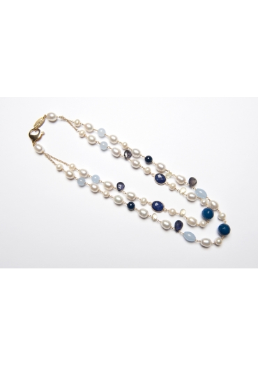 Girocollo, perle, agata blu, iolite, citrino – cod:CN2432