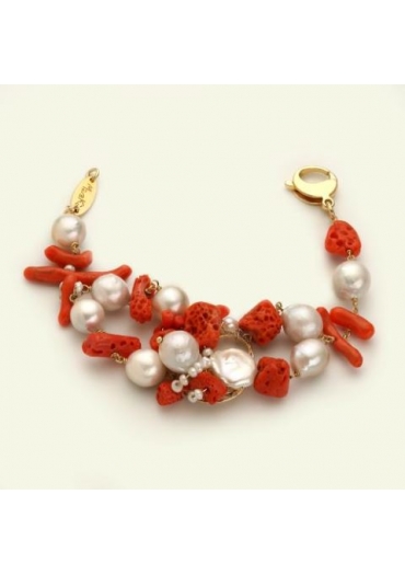 Br corallo rosso, perle di fiume, pz unico – cod:BR1144