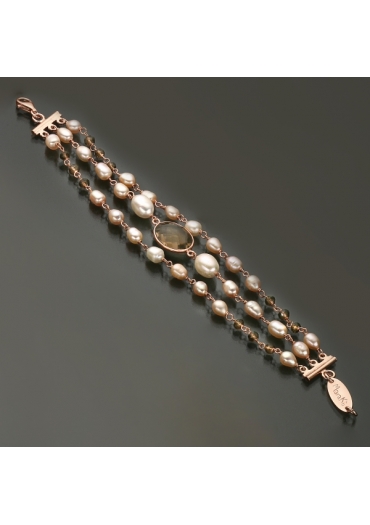 Br perle rosa, quarzo fumè – cod:BR1152