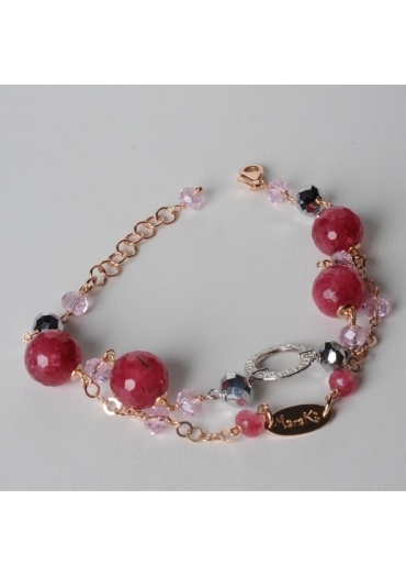 Bracciale a 2 fili, giada rosa, quarzo idrotermale – cod:BR0896