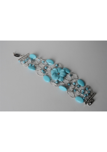 Bracciale a 5 fili, pasta turchese 4 fiori – cod:BR0678