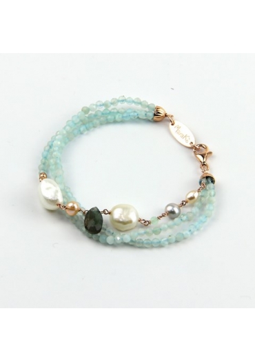 Bracciale acquamarina milk, Perle coltivate﻿
