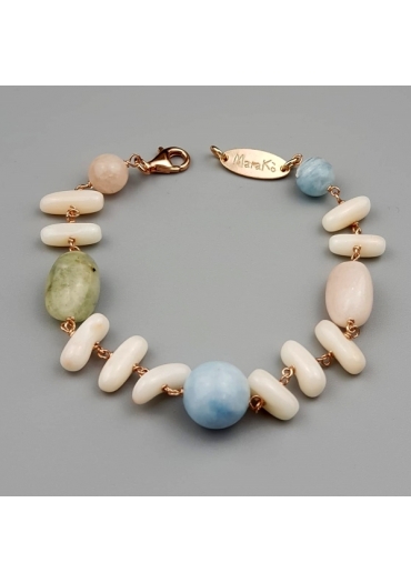 Bracciale acquamarina multicolor, corallo rosa﻿