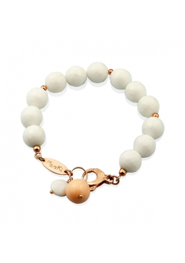 Bracciale agata bianca, Corallo bamboo rosa﻿