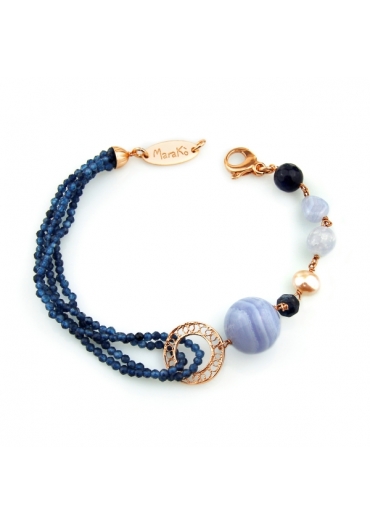 Bracciale agata blu zaffiro diamond,calcedonio, perle coltivate﻿