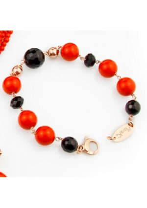 Bracciale agata nera, corallo bamboo rosso﻿