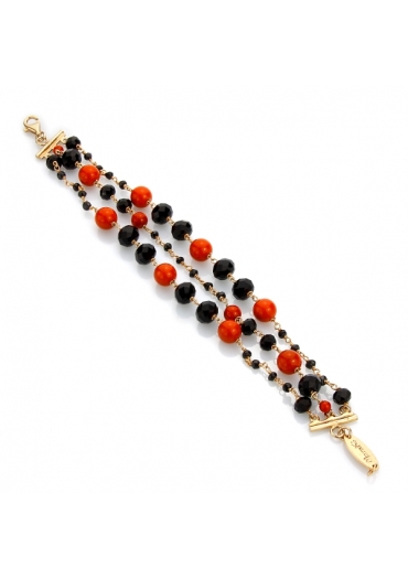 Bracciale agata nera, corallo bamboo﻿