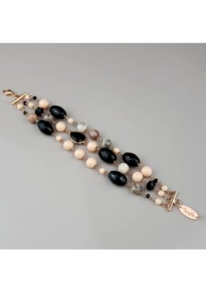 Bracciale agata nera, Diaspro grigio,Bamboo rosa﻿
