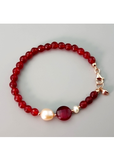 Bracciale agata ruby 6mm, perle coltivate﻿