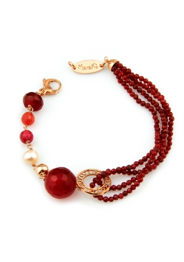 Bracciale agata ruby diamond,giada rosa, perle coltivate﻿