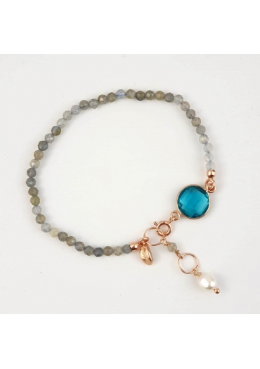 Bracciale Aquarelle, labradorite, quarzo celeste﻿, perle coltivate