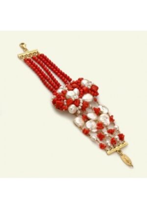 Bracciale corallo rosso-perle coltivate﻿