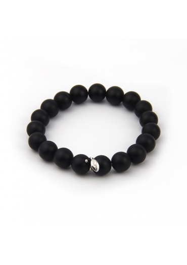 Bracciale elastico  agata nera satinata  10 mm﻿