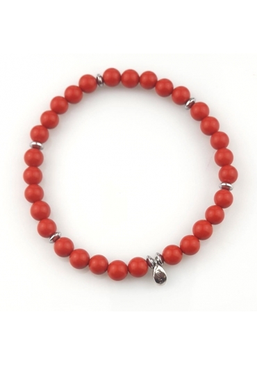 Bracciale elastico corallo bamboo rosso 6 mm﻿