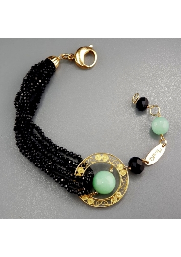 Bracciale giada crisoprasio, agata nera﻿