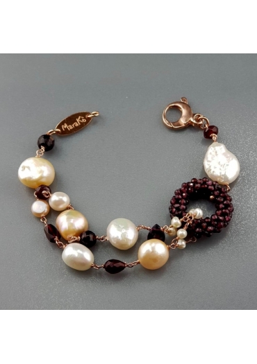 Bracciale granato, perle coltivate﻿