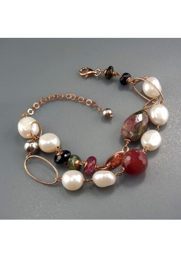 Bracciale Perle coltivate, tormaline, agata ruby﻿