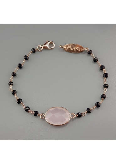 Bracciale spinello nero,quarzo rosa﻿