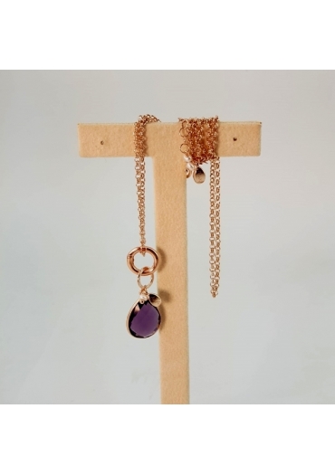 Catena fantasy arg rosè, 42-50 cm-Goccia ametista idrotermale, 18×13﻿