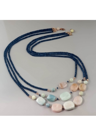 Chanel a 3 fili agata blu zaffiro,Acquamarina multicolor﻿