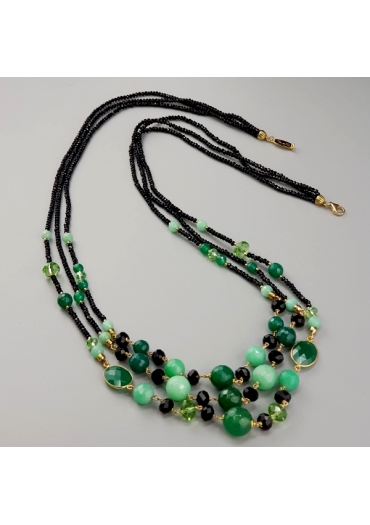 Chanel a tre fili, agata nera, agata verde, giada crisopaz﻿