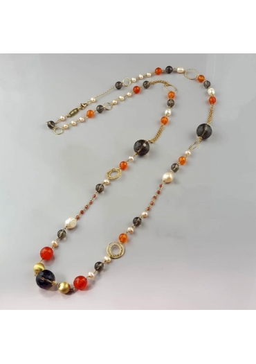 Chanel agata arancione, quarzo fumè, perle coltivate﻿