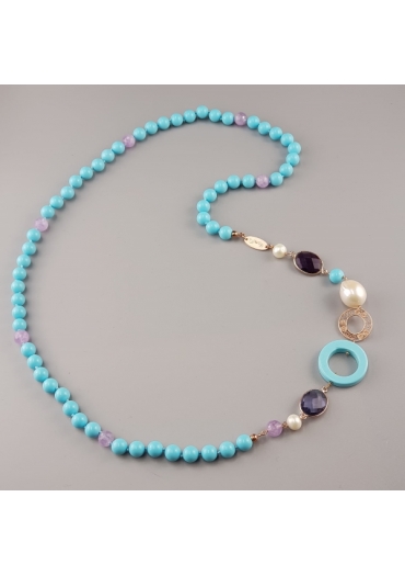 Chanel pasta turchese 4 fiori, ametista, perle coltivate﻿