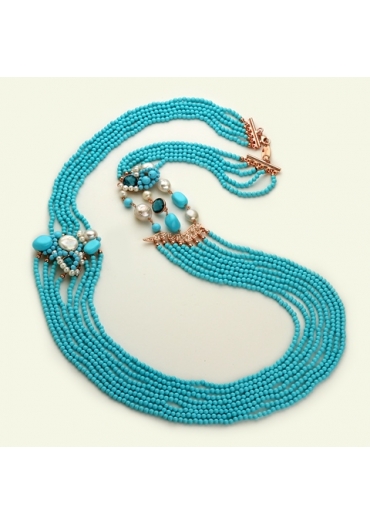 Chanel pasta turchese 4 fiori, perle coltivate,quarzo blue light﻿