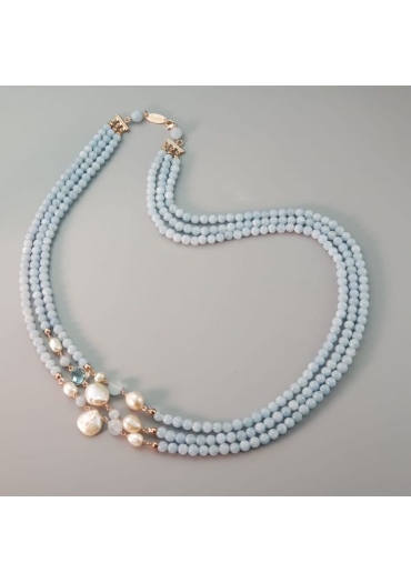 Collana Armony, sfere 6 mm Acquamarina milk, perle coltivate﻿