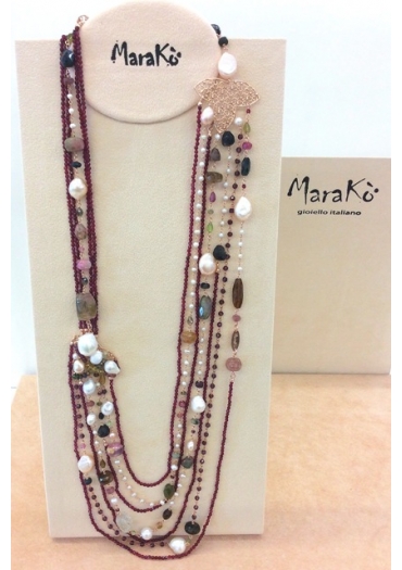 Collana multifilo, granato, perle di fiume, tormaline, pz unico – cod:CN3134