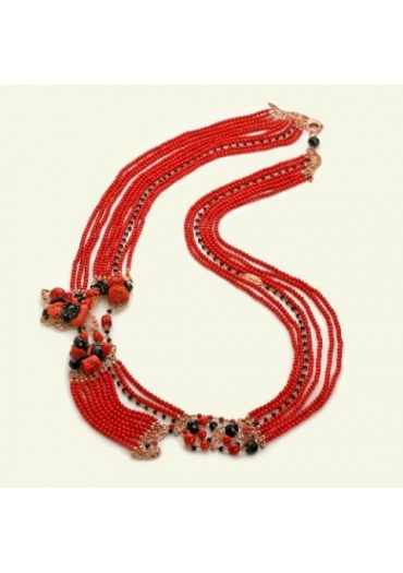 collana multifilo in corallo bamboo