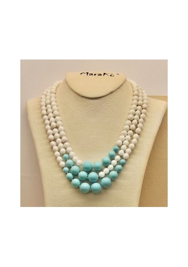 Collier a tre fili agata biancapasta turchese 4 fiori﻿