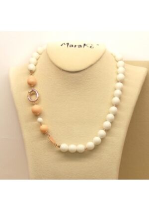 Collier agata bianca e corallo bamboo rosa﻿