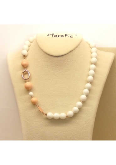 Collier agata bianca e corallo bamboo rosa﻿