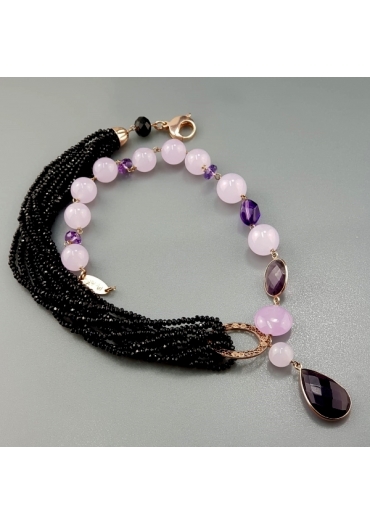 Collier agata nera, giada lavanda﻿