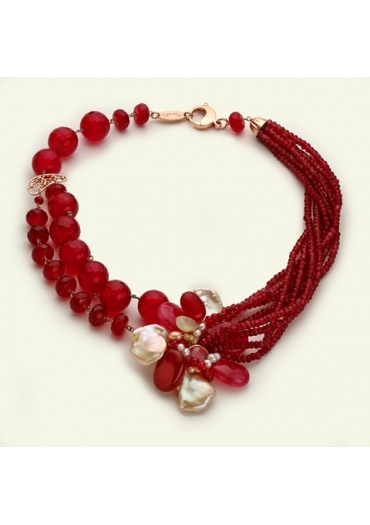 Collier agata ruby e perle coltivate,
pz unico﻿