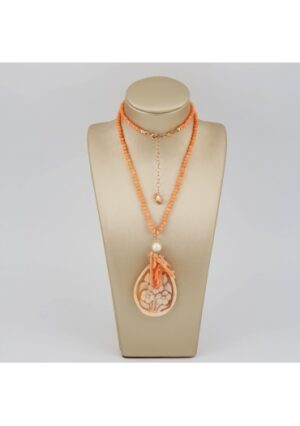 Collier bamboo rosa, cammeo e corallo rosa﻿