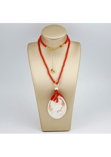 Collier bamboo rosso, cammeo e corallo rosso﻿