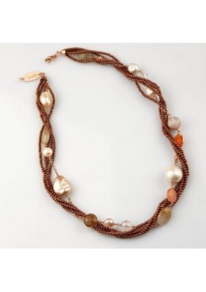 Torchon ematite brown, perle di fiume, agate multicolor﻿