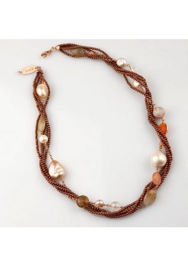 Torchon ematite brown, perle di fiume, agate multicolor﻿