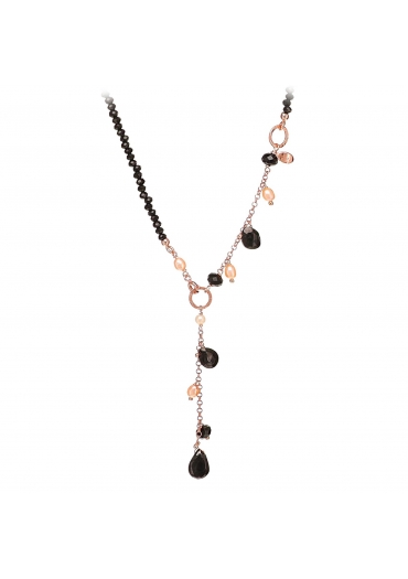 Collier Gioia, Agata nera, spinello nero, perle coltivate