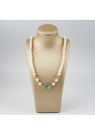 Collier perle coltivate, quarzo celeste﻿