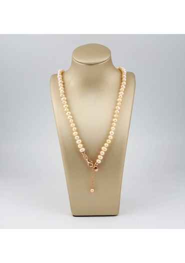 Collier perle coltivate semi round rosa pesca 6 mm﻿